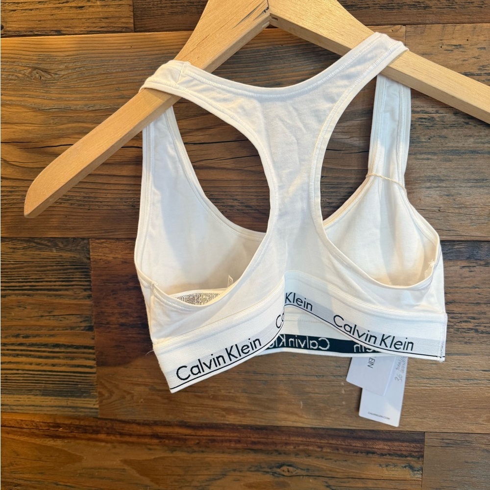 Calvin Klein White Modern Cotton Bralette with Logo Band - Picture 2 of 6